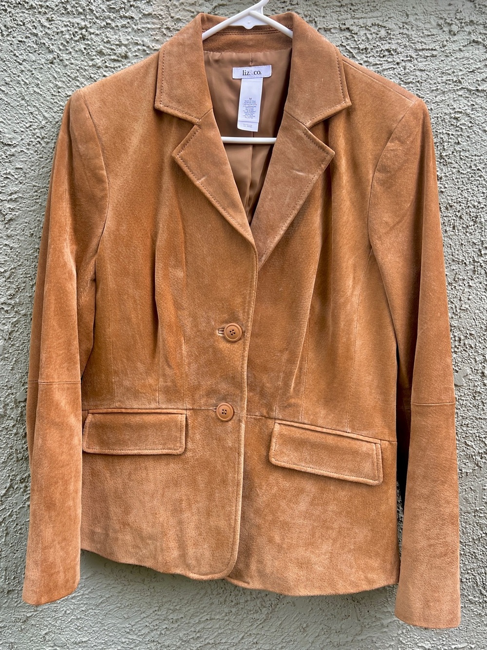 Liz & Co Vintage Caramel Tan Suede Two-Button Blazer Jacket